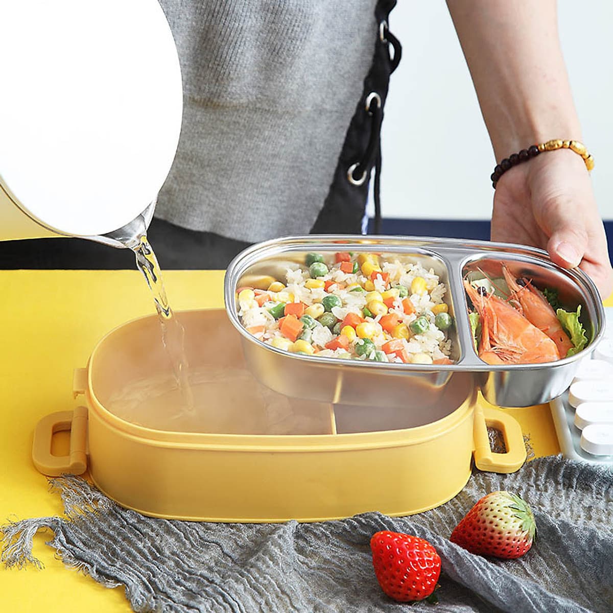Hộp Cơm Giữ Nhiệt INOX304 Hiện Đại Kèm Hộp Đựng Canh Soup