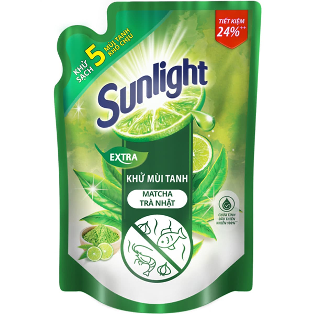 Combo 2 Nước Rửa Chén Sunlight Khử mùi tanh Matcha Trà Nhật (2.1kg x 2)