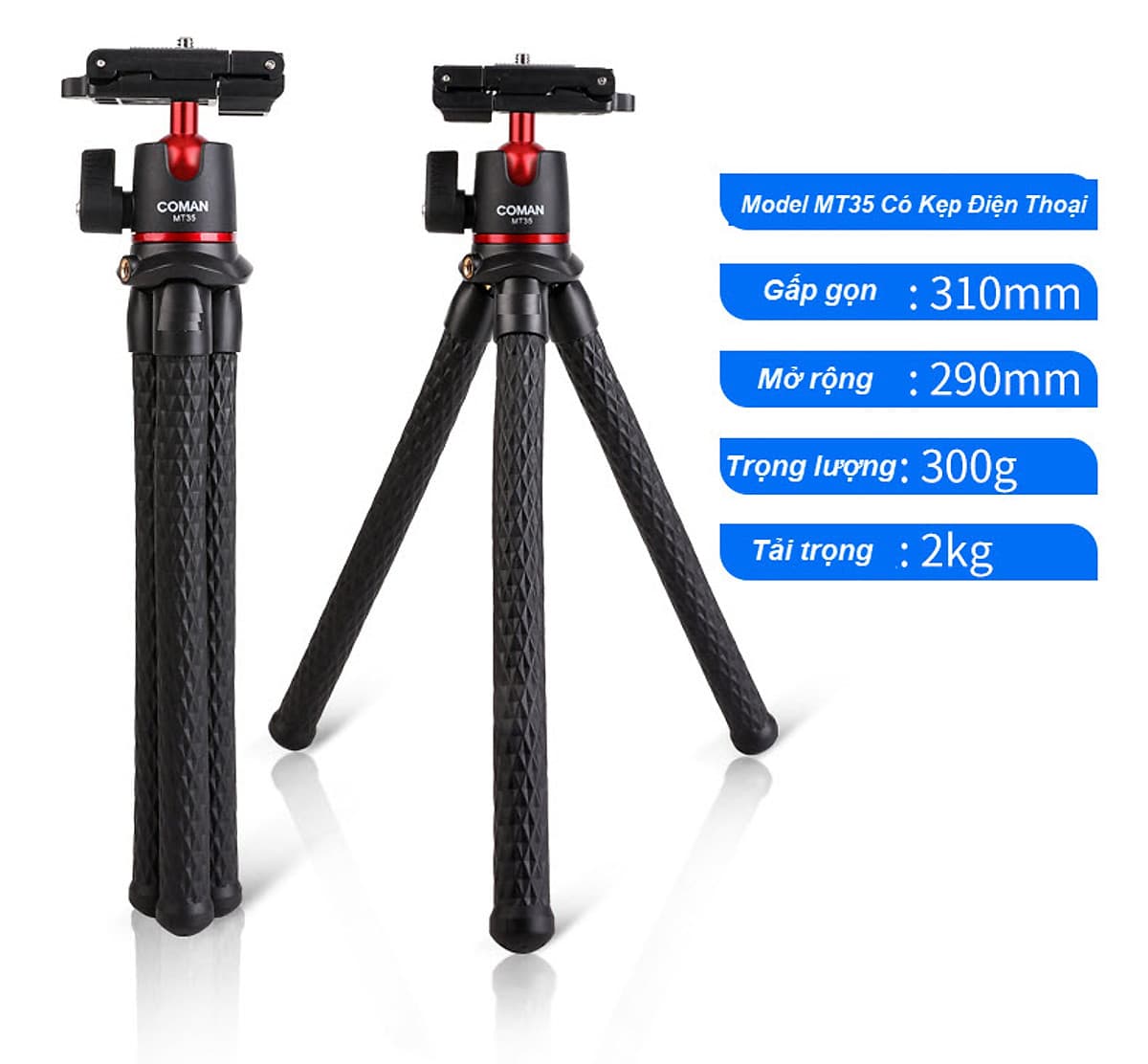 Tripod bạch tuột 3 chân MT35 xoay 360 độ siêu chắc cho máy ảnh, điện thoại - Chân đế uốn dẻo có thước đo cân bằng tích hợp sẵn giá đỡ điện thoại AnZ