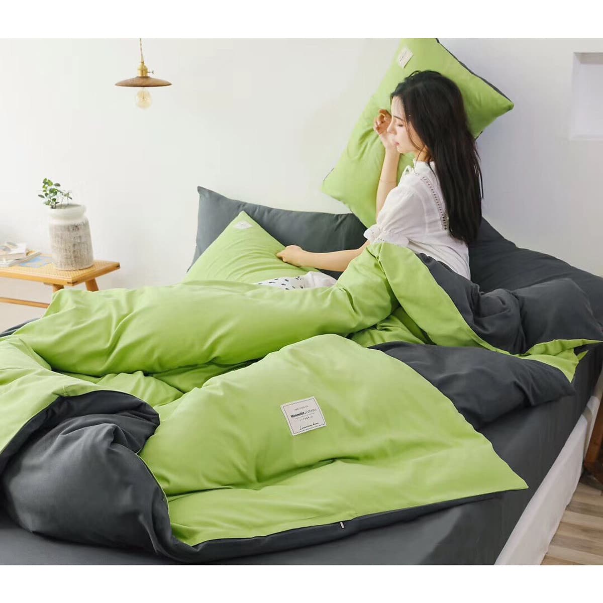 Bộ 4 món chăn ga gối cotton Tici cao cấp TC45 hàng đẹp (set gồm 1 ga, 1 chăn có khóa lồng được ruột, 2 vỏ gối)