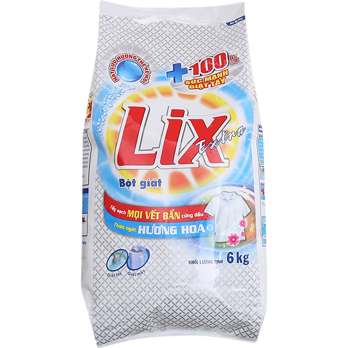 Bột Giặt Lix Extra Hương Hoa 6Kg EB006 - Tẩy Sạch Vết Bẩn Cực Mạnh