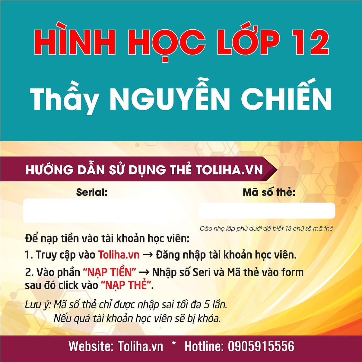 Khóa học HÌNH HỌC 12 - CƠ BẢN + NÂNG CAO thầy Nguyễn Chiến - 06 tháng