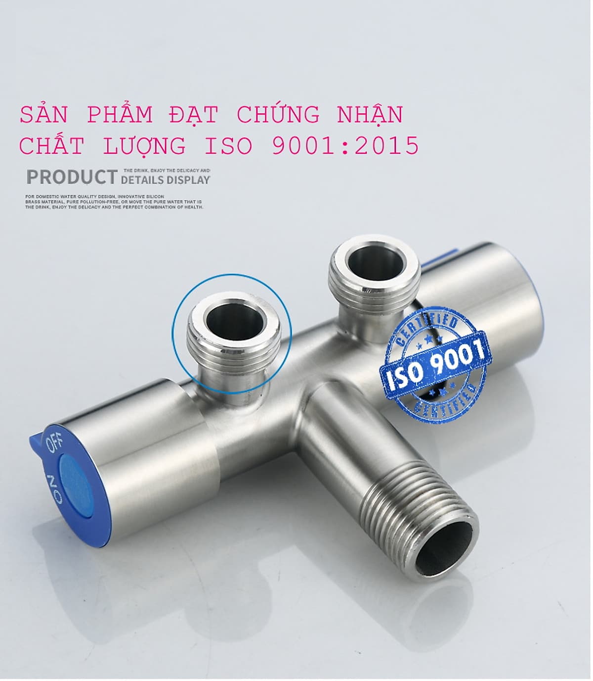 Van Nước 2 cổng xả có điều khiển riêng biệt dạng vòi chia nước. Đường kính van 20mm, Chất liệu bằng Inox 