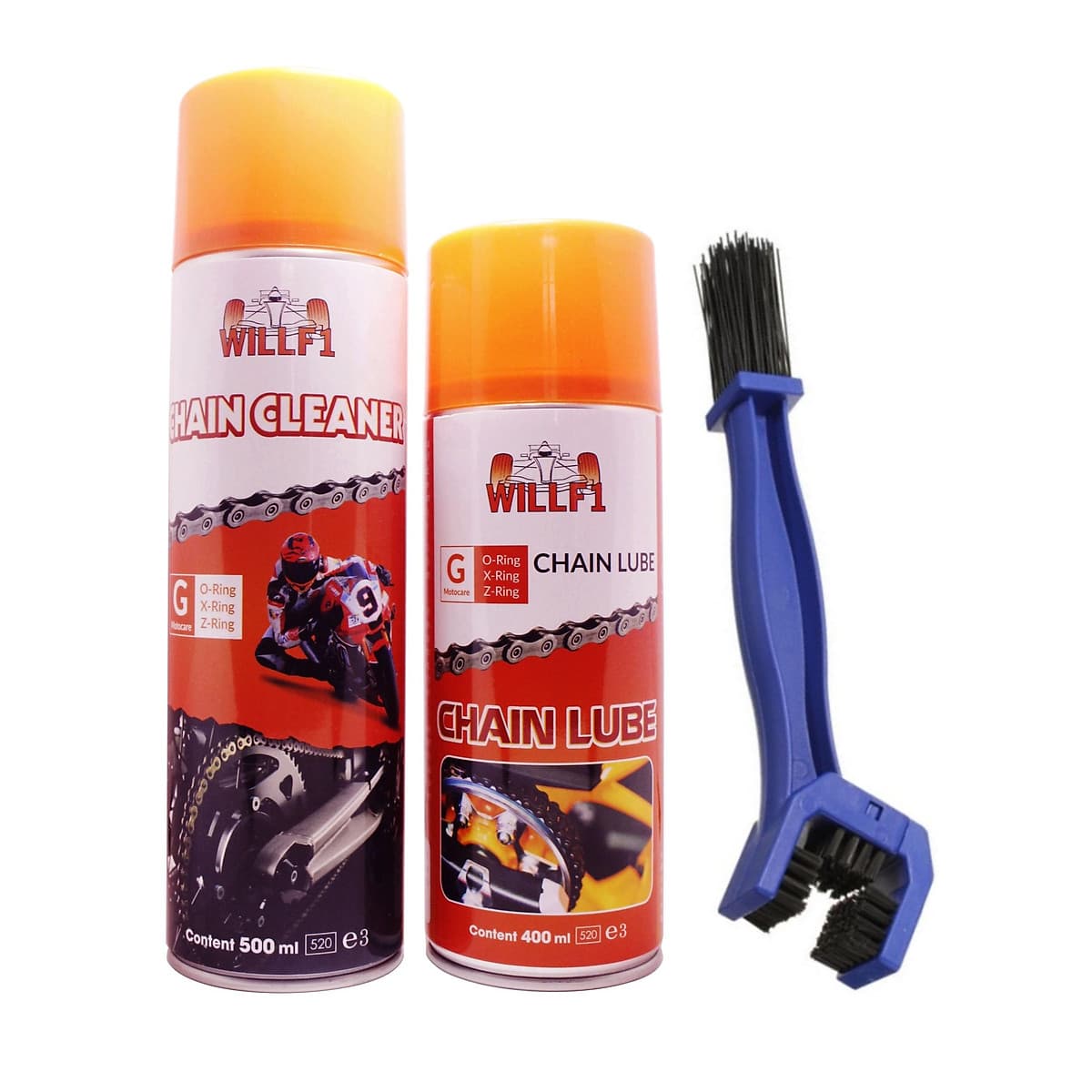 Combo rửa sên WillF1 Chain Cleaner 500ml, Dưỡng sên WillF1 Chain Lube 400ml Tặng kèm bàn chải vệ sinh sên 3D