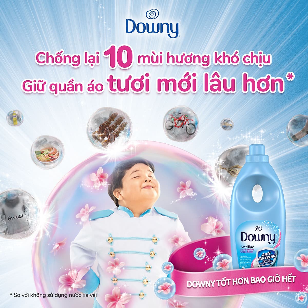 Nước Xả Vải Downy Chuyên Dụng Chống Khuẩn (Chai Lớn Tiết Kiệm 3.8L) - Bảo vệ khỏi vi khuẩn và mùi hôi - Hương thơm tươi mát kéo dài