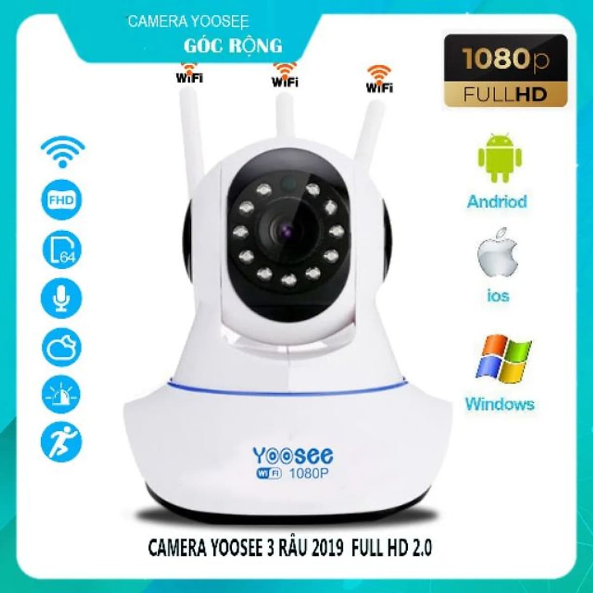 Camera IP siêu nét Full HD 1080P, đàm thoại 2 chiều Yoosee 3 Anten 2.0  - Hàng chính hãng