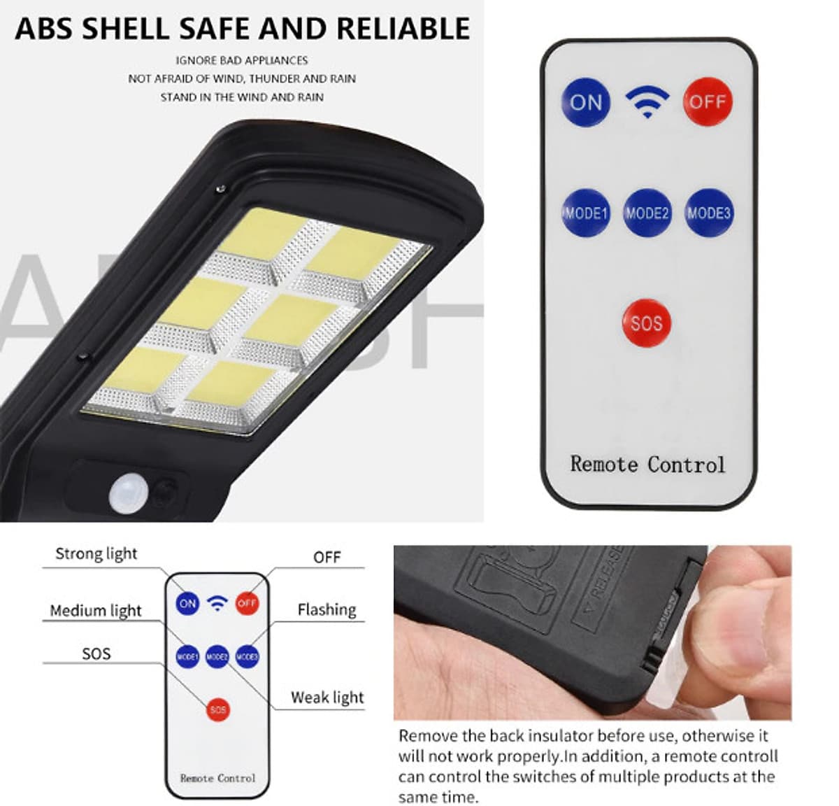 Đèn LED COB năng lượng mặt trời liền thể 60w (cảm biến chuyển động, cảm biến ánh sáng)