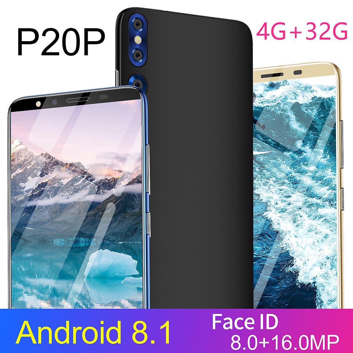 Fun 5.72 inch Large Screen Smartphone P20plus 4G+32G Face ID Android Cellphone