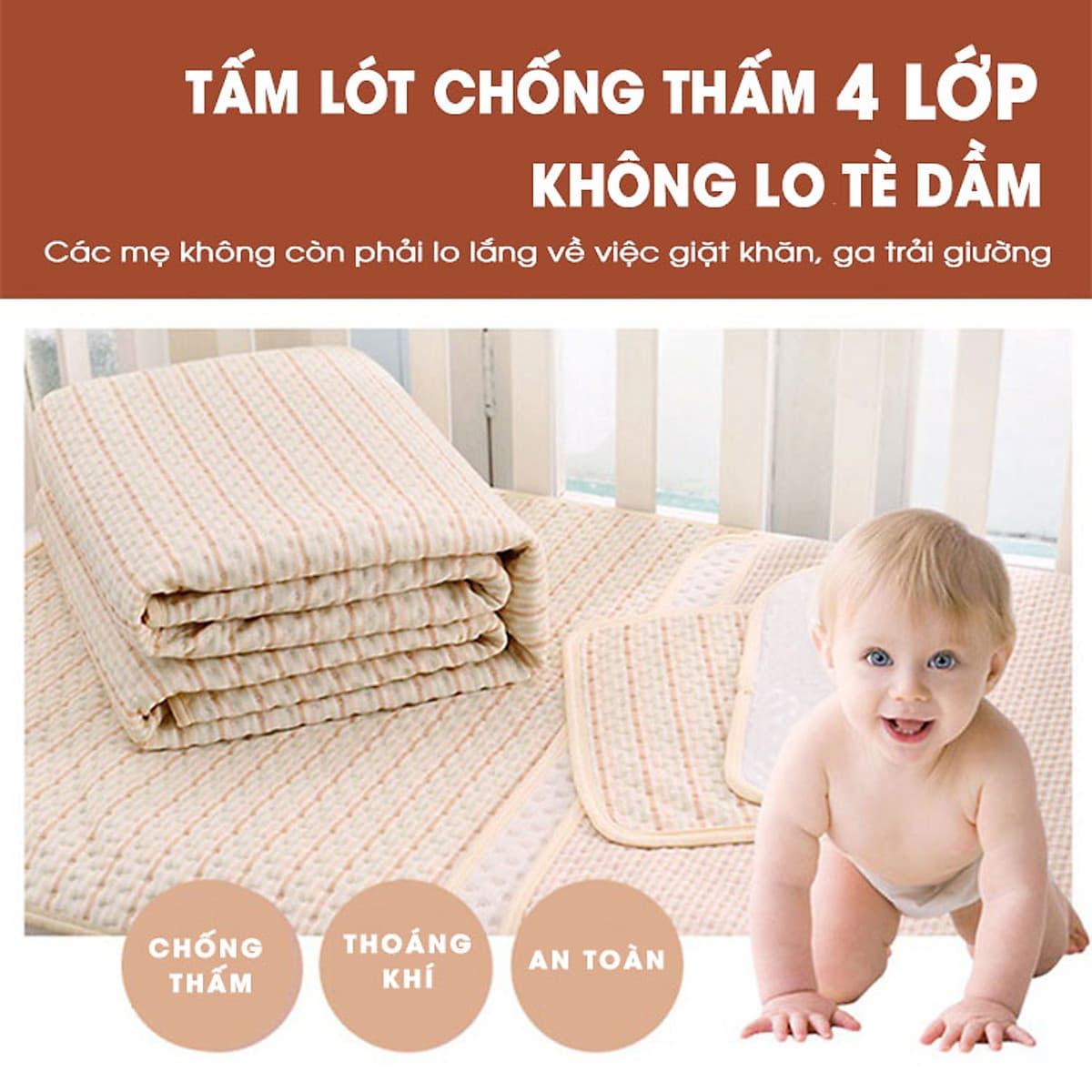 Tấm lót chống thấm cho bé Organic Good Cotton Babyup. Miếng lót chống thấm 4 lớp, mềm mại, thoáng khí, siêu thấm hút, có thể giặt, an toàn cho bé