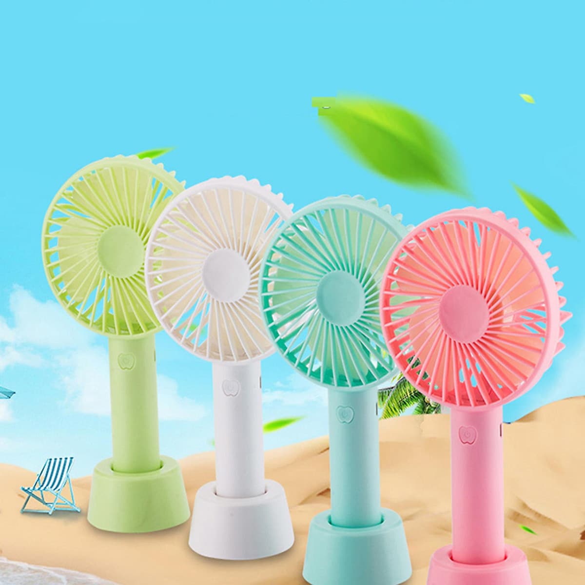 Quạt Mini Cầm Tay Tích Điện 3 Tốc Độ Gió, có đế để bàn (Giao màu ngẫu nhiên)