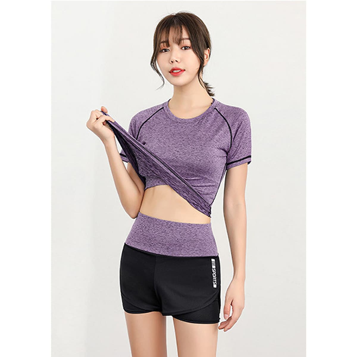 Bộ quần áo tập Gym nữ - Set quần đùi và áo thun thể thao tay ngắn