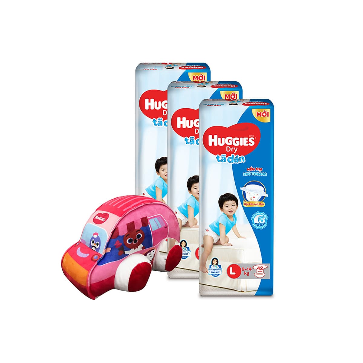 Combo 3 Tã dán HUGGIES DRY JUMBO M48/L42/XL38/XXL34 [Tặng Xe bông]
