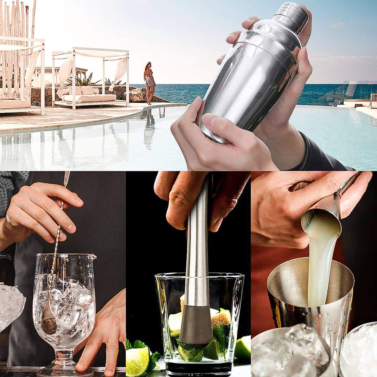 Bộ Dụng Cụ Pha Chế Cocktail Không Gỉ (22 món)