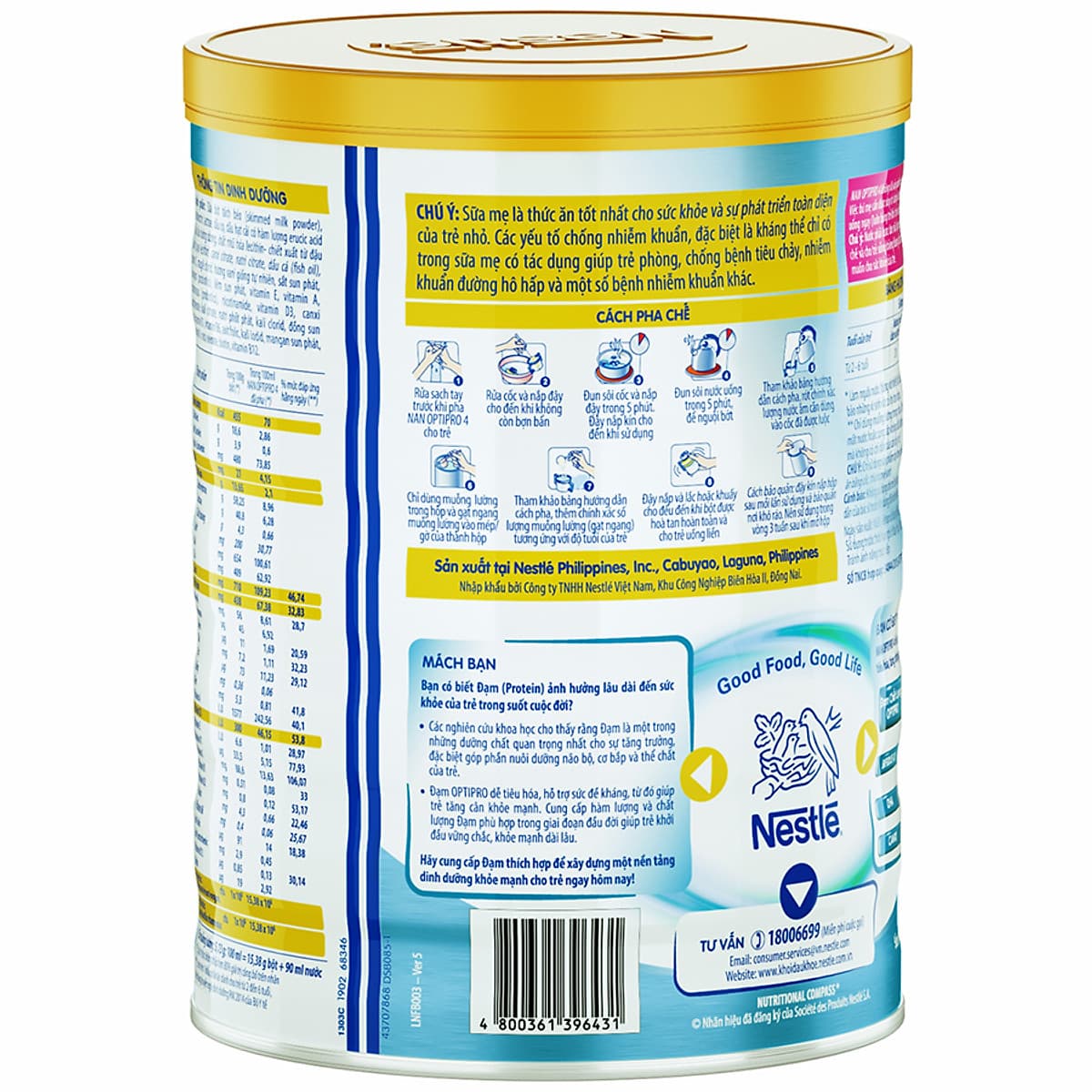 Combo 2 Lon Sữa Bột Nestlé NAN OPTIPRO 4 900g - Tặng Bộ Gối Mền Hà Mã