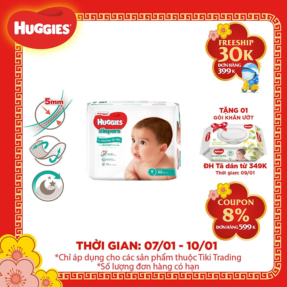 Tã Dán Siêu Cao Cấp Huggies Platinum S82 (82 Miếng)