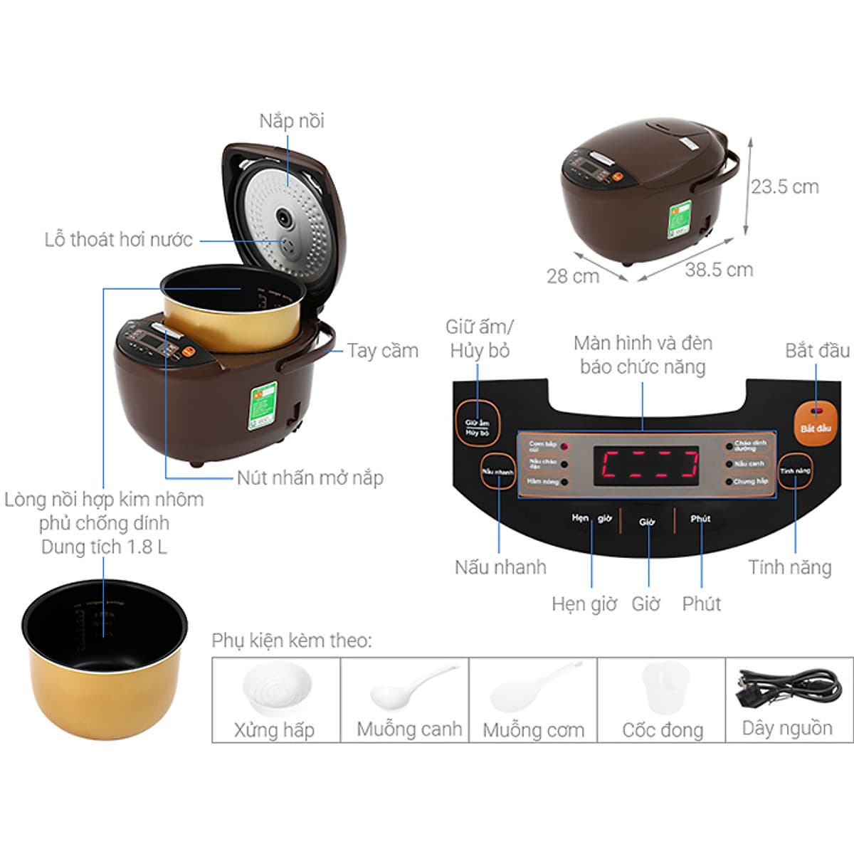 Nồi Cơm Điện Tử Comfee 1.8 lít CR-FD1820B - Hàng Chính Hãng