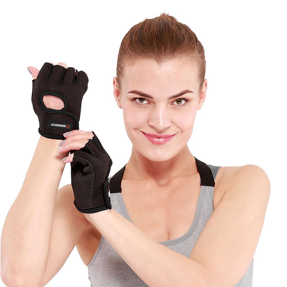 Găng tay nửa ngón tập gym, găng tay thể thao nam nữ thoáng khí GoodFit GF202G