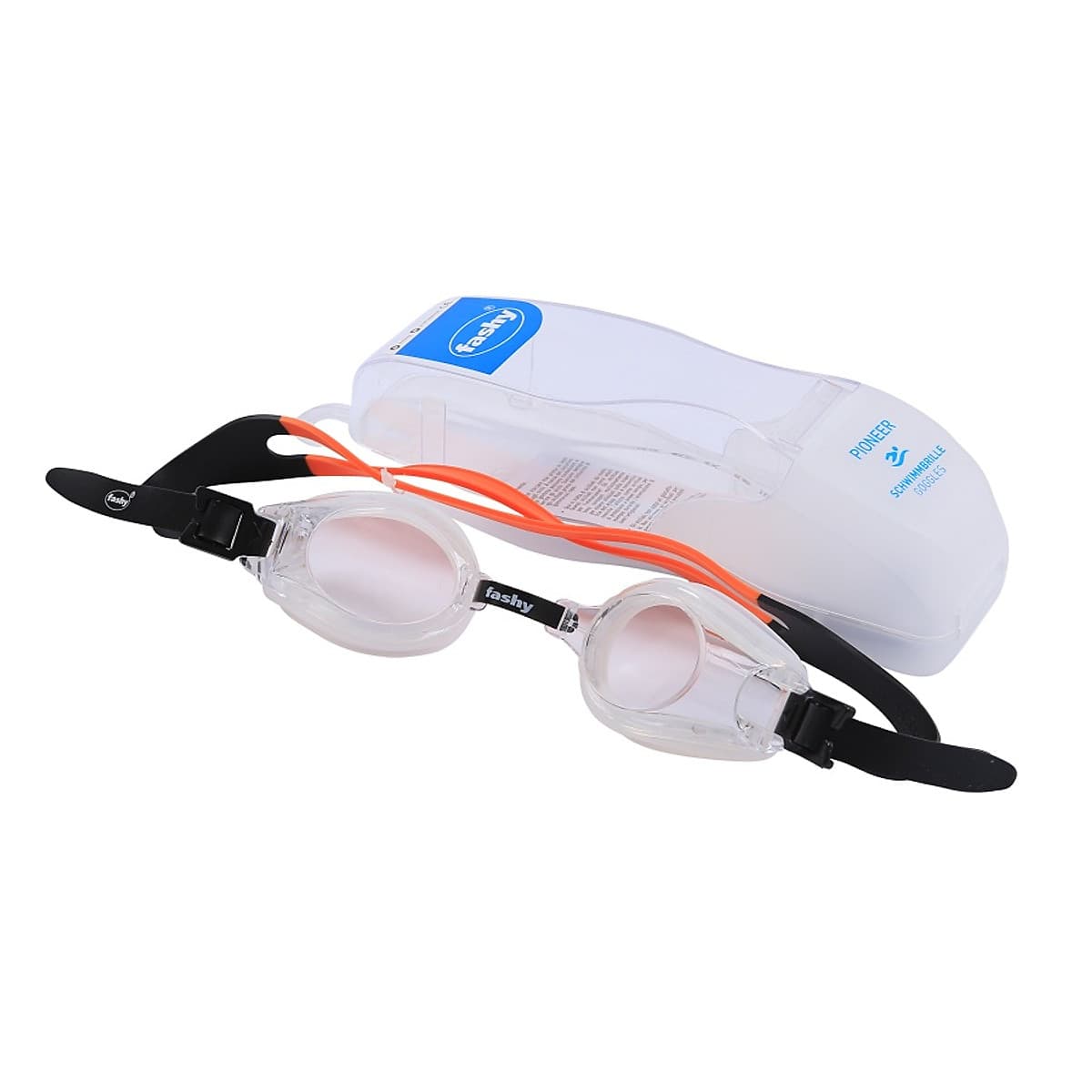 Kính bơi người lớn nhập khẩu từ Đức thương hiệu Fashy dòng “Pioneer” tiêu chuẩn chất lượng Châu Âu chống mờ, chống tia UV, kiểu dáng thời trang size L dành cho Nam, Nữ, trẻ em từ 12 tuổi trở lên