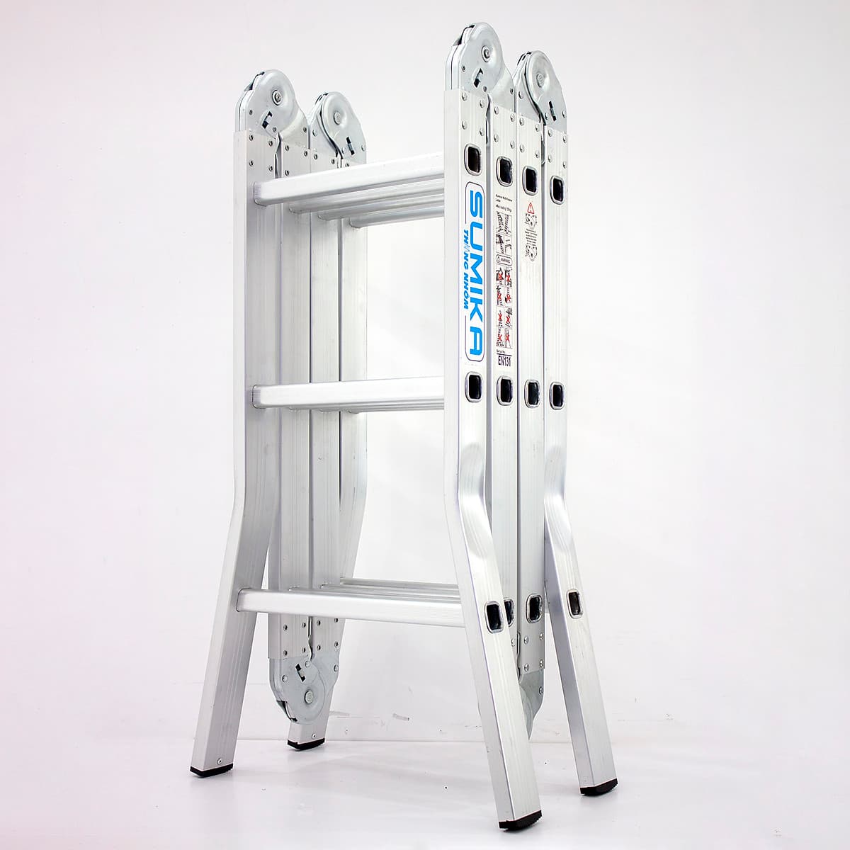 Thang nhôm gấp 4 đoạn SUMIKA SK603 (chữ A - 1.7m, chữ I - 3.4m), 14 tư thế sử dụng, tải trọng 150kg, làm từ hợp kim nhôm cao cấp, khóa chốt cao cấp và tự động, có đế cao su chống trượt