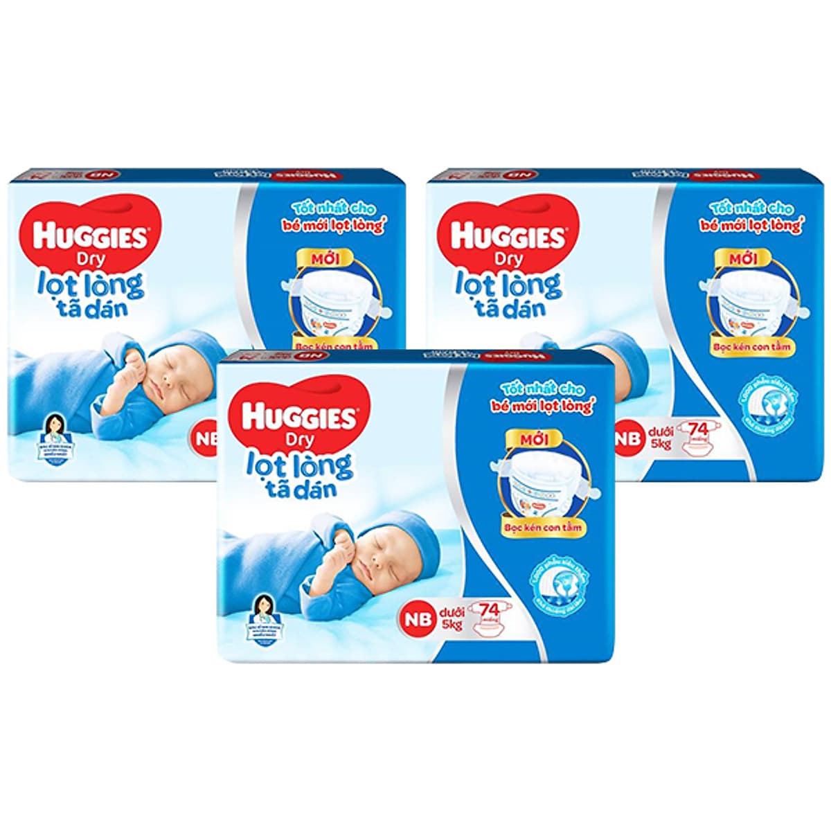 Combo 3 Gói Tã Dán Sơ Sinh Huggies NB74 (Dưới 5kg) - Gói 74 Miếng 