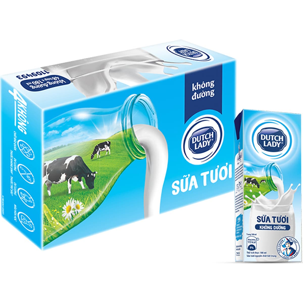 Thùng 48 Hộp Sữa Tươi Tiệt Trùng Dutch Lady Cô Gái Hà Lan Không Đường (48X180ml)