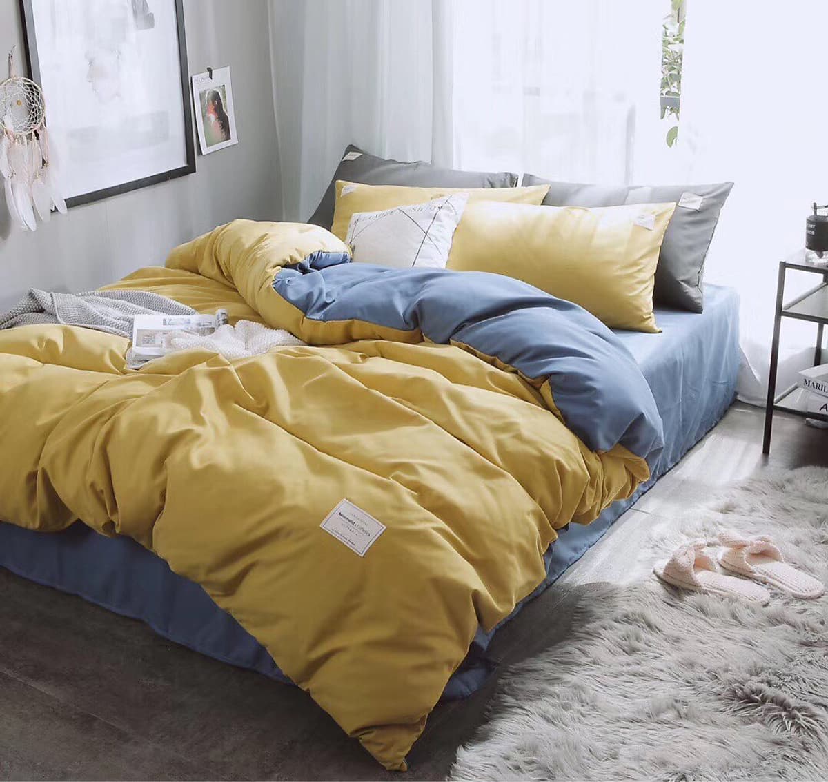Bộ 4 món chăn ga gối cotton Tici cao cấp TC45 hàng đẹp (set gồm 1 ga, 1 chăn có khóa lồng được ruột, 2 vỏ gối)
