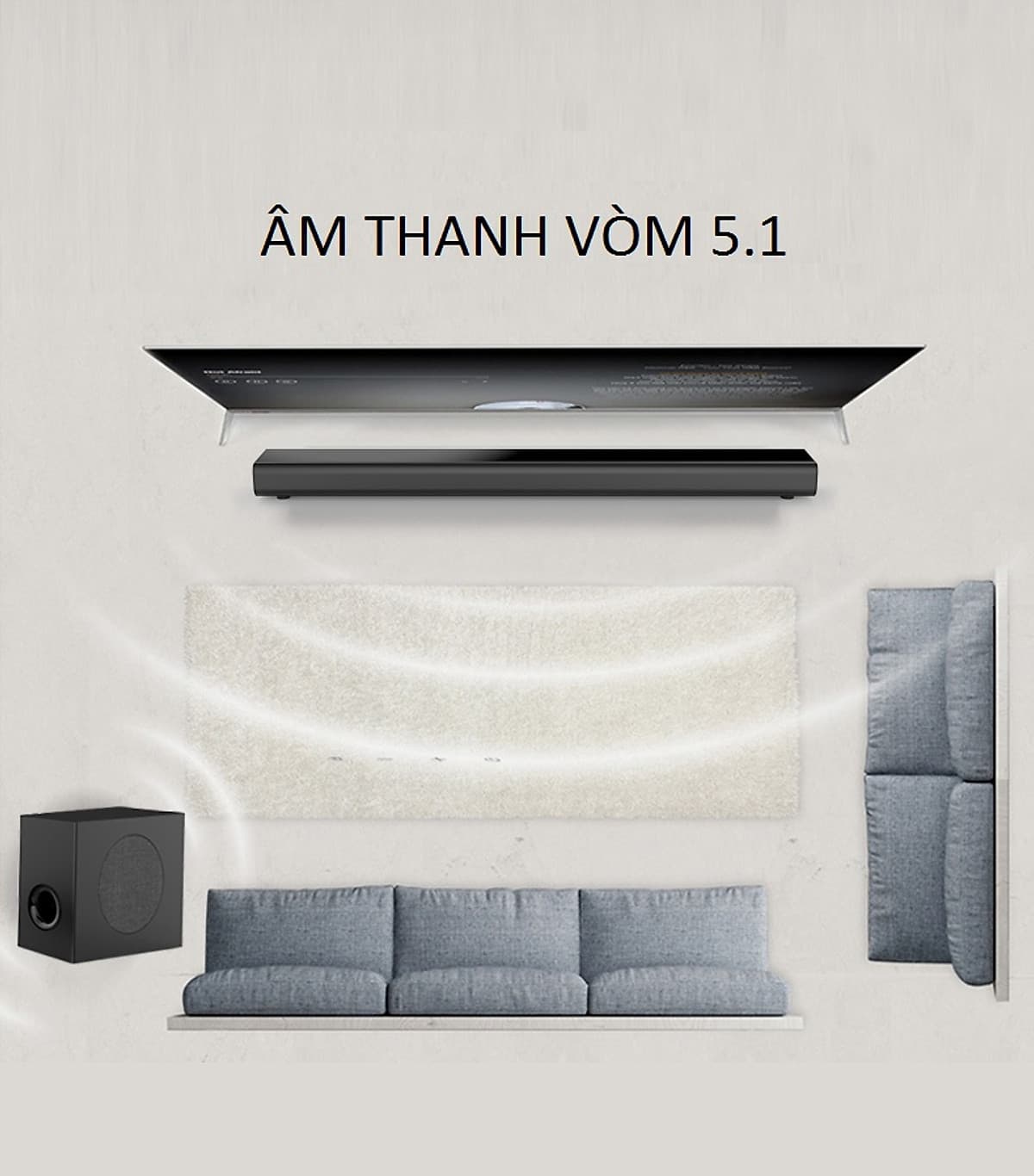 Bộ Sản Phẩm Cho Ngôi Nhà Sống Động Loa Soundbar 5.1 Bluetooth Hát Karaoke AMOI L5 + Loa Siêu Trầm S2 Tặng 02 Micro Không Dây AZONE - Đen