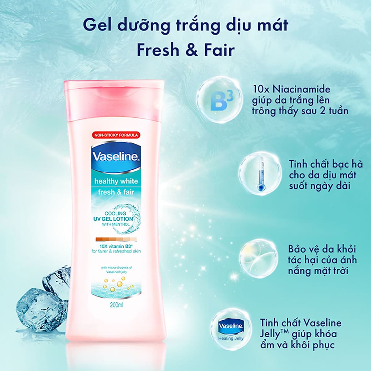 Gel Dưỡng Thể Dịu Mát Trắng Da Vaseline Fresh & Fair 200ml