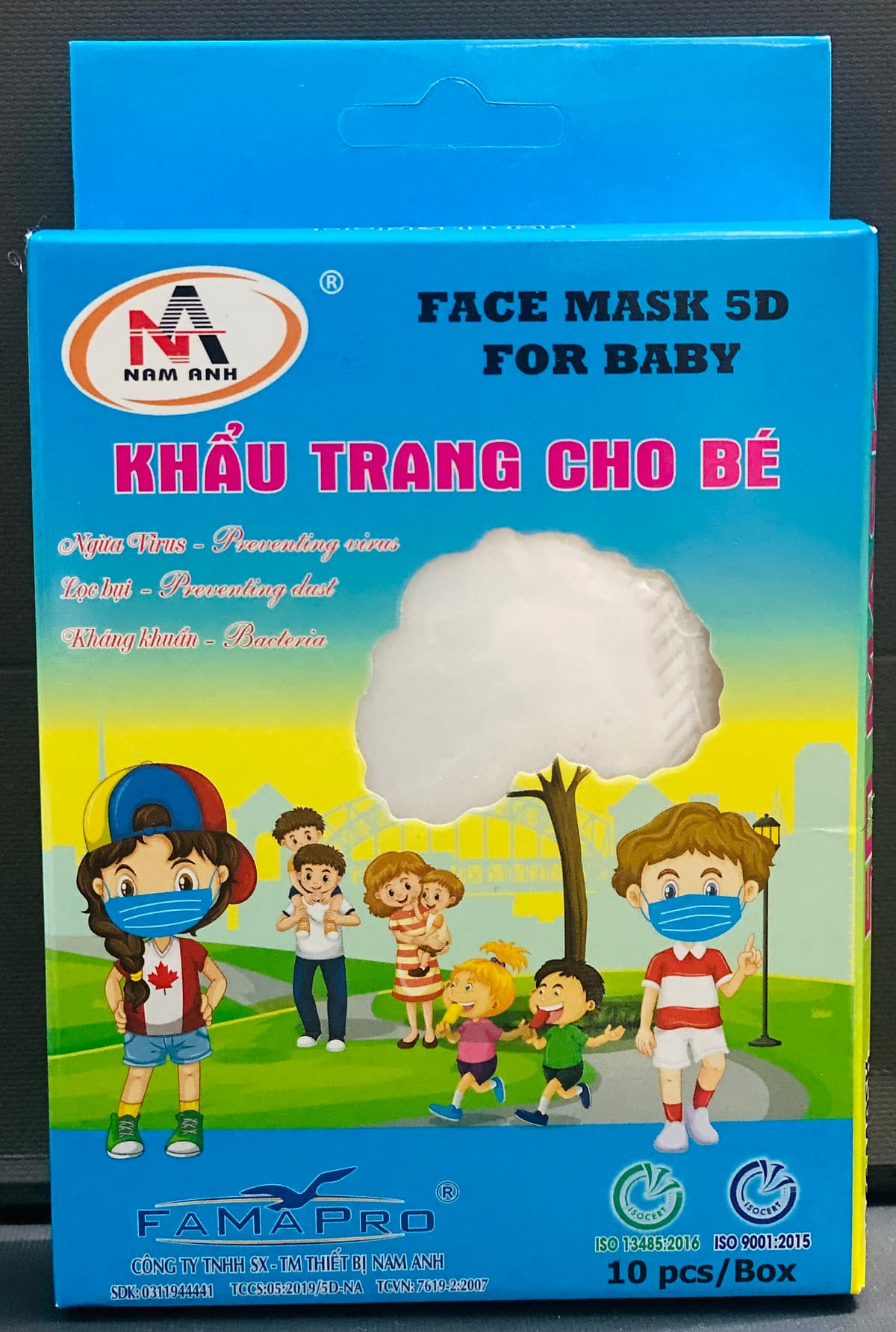 Khẩu Trang Y Tế 5D Trẻ Em Nam Anh - Hộp 10 cái