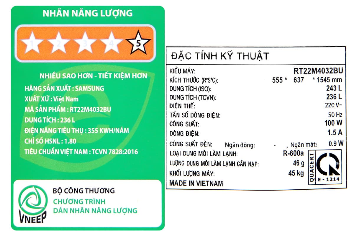 Tủ Lạnh Inverter Samsung RT22M4032BU/SV (236L) - Hàng Chính Hãng - Chỉ Giao tại HCM