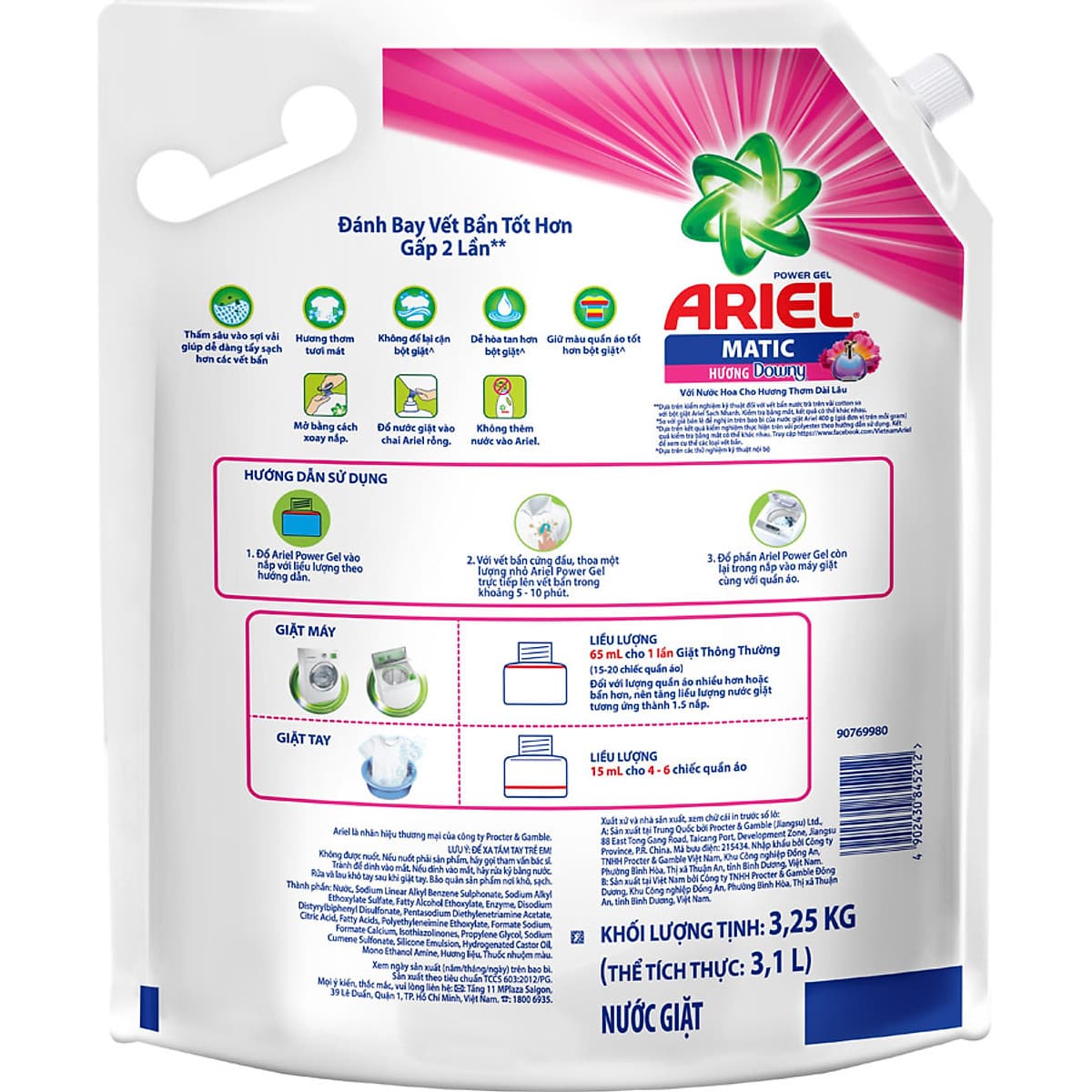 Nước Giặt Ariel Hương Downy Túi 3.2Kg