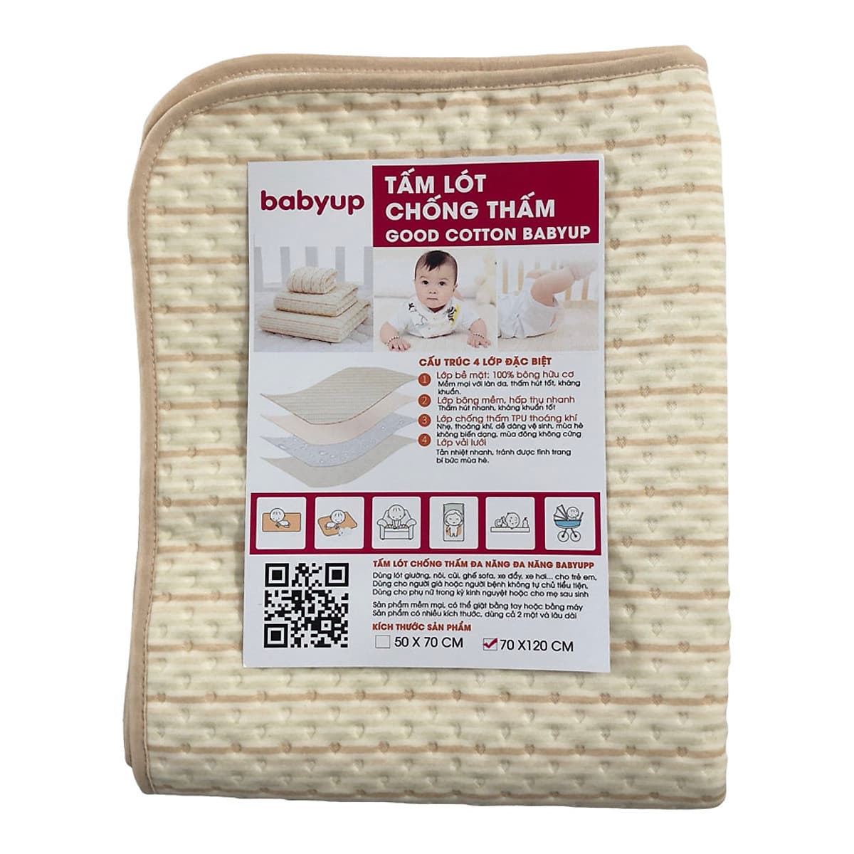 Tấm lót chống thấm cho bé Organic Good Cotton Babyup. Miếng lót chống thấm 4 lớp, mềm mại, thoáng khí, siêu thấm hút, có thể giặt, an toàn cho bé