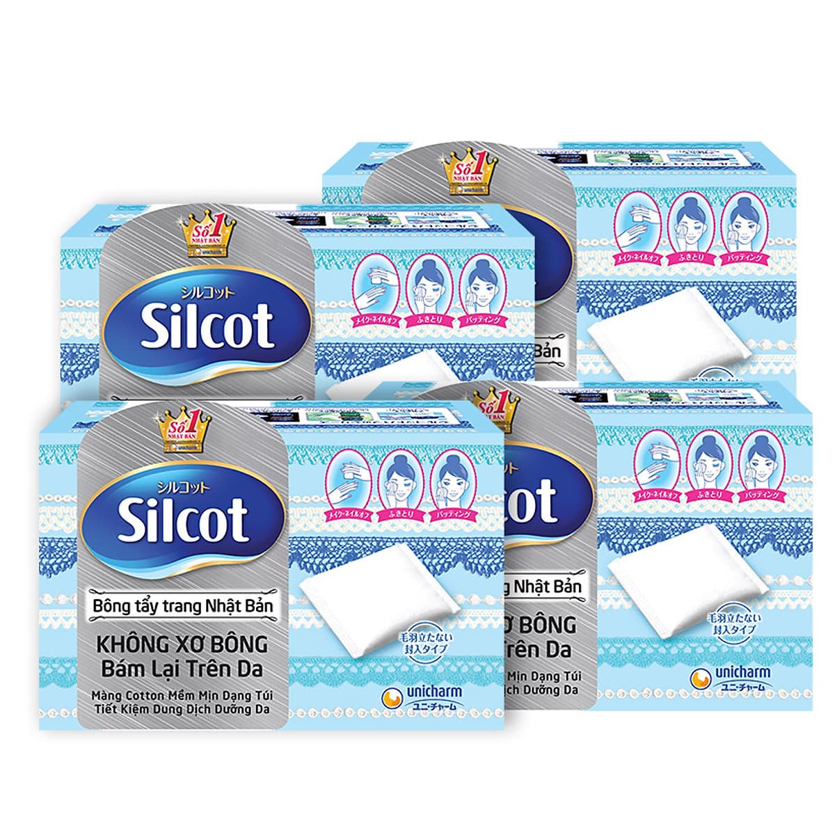 Bộ 4 hộp bông tẩy trang Silcot (82 miếng/hộp)