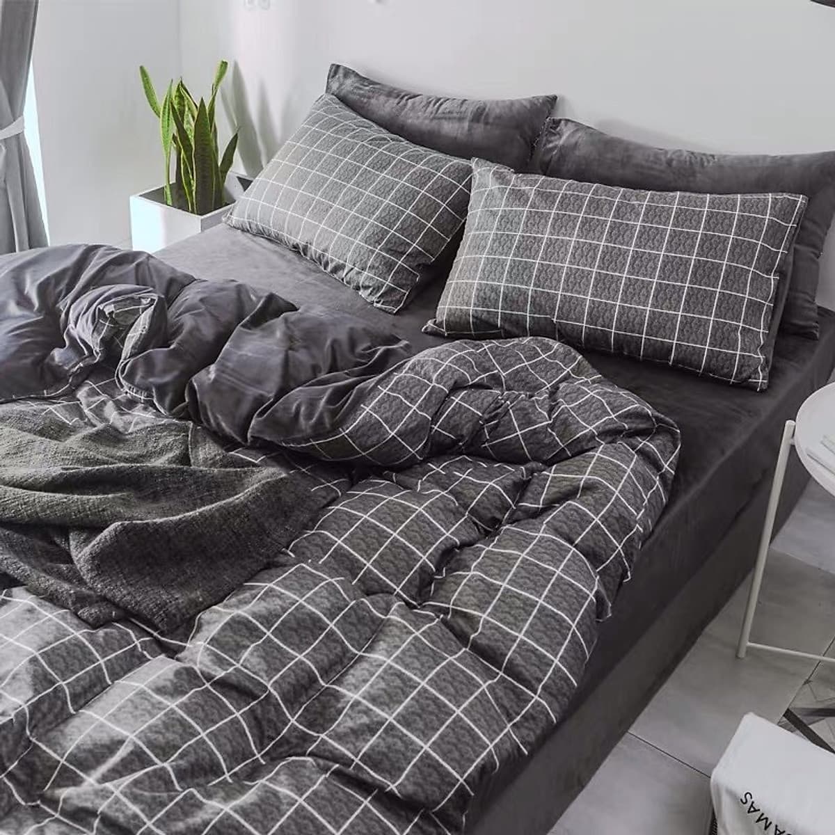Bộ chăn ga gối cotton cao cấp PL1 Kẻ dạ tặng móc khóa