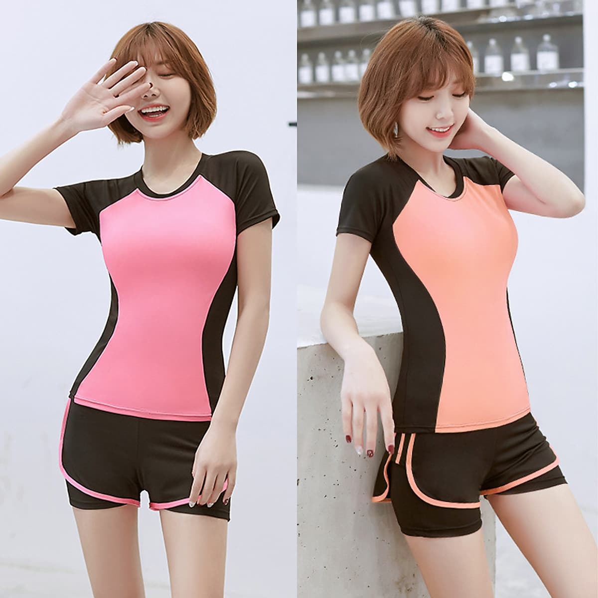 Bộ Quần Áo Tập Gym, Yoga, Thể Dục Nữ Hàng Cao Cấp - Set Quần Đùi + Áo Tay Ngắn Sườn Cong