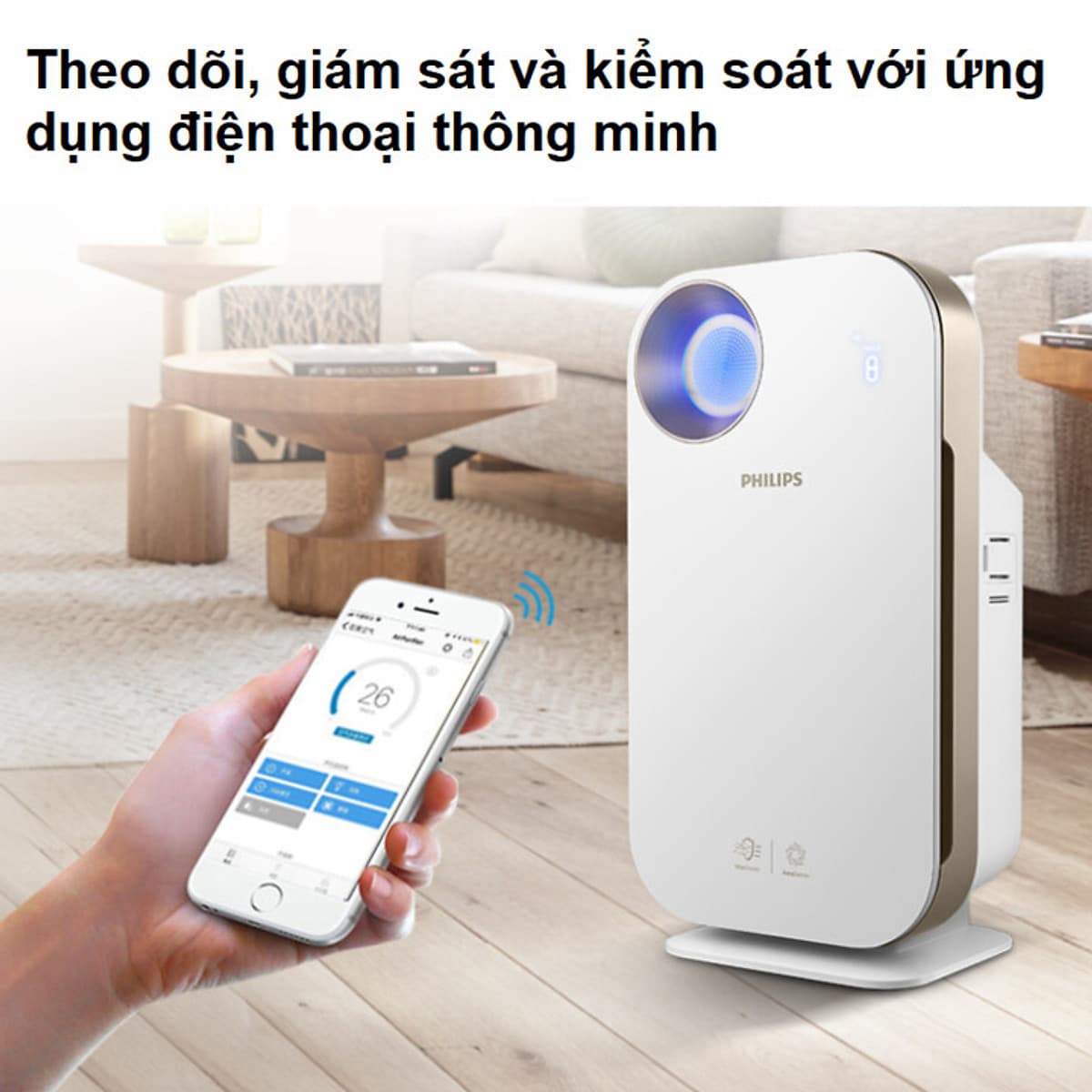 Máy lọc không khí kháng khuẩn trong nhà nhãn hiệu Philips AC4558 Cảm ứng thông minh 4 màu, giám sát và kiểm soát với ứng dụng điện thoại thông minh, loại bỏ vi rút, vi khuẩn - HÀNG NHẬP KHẨU 