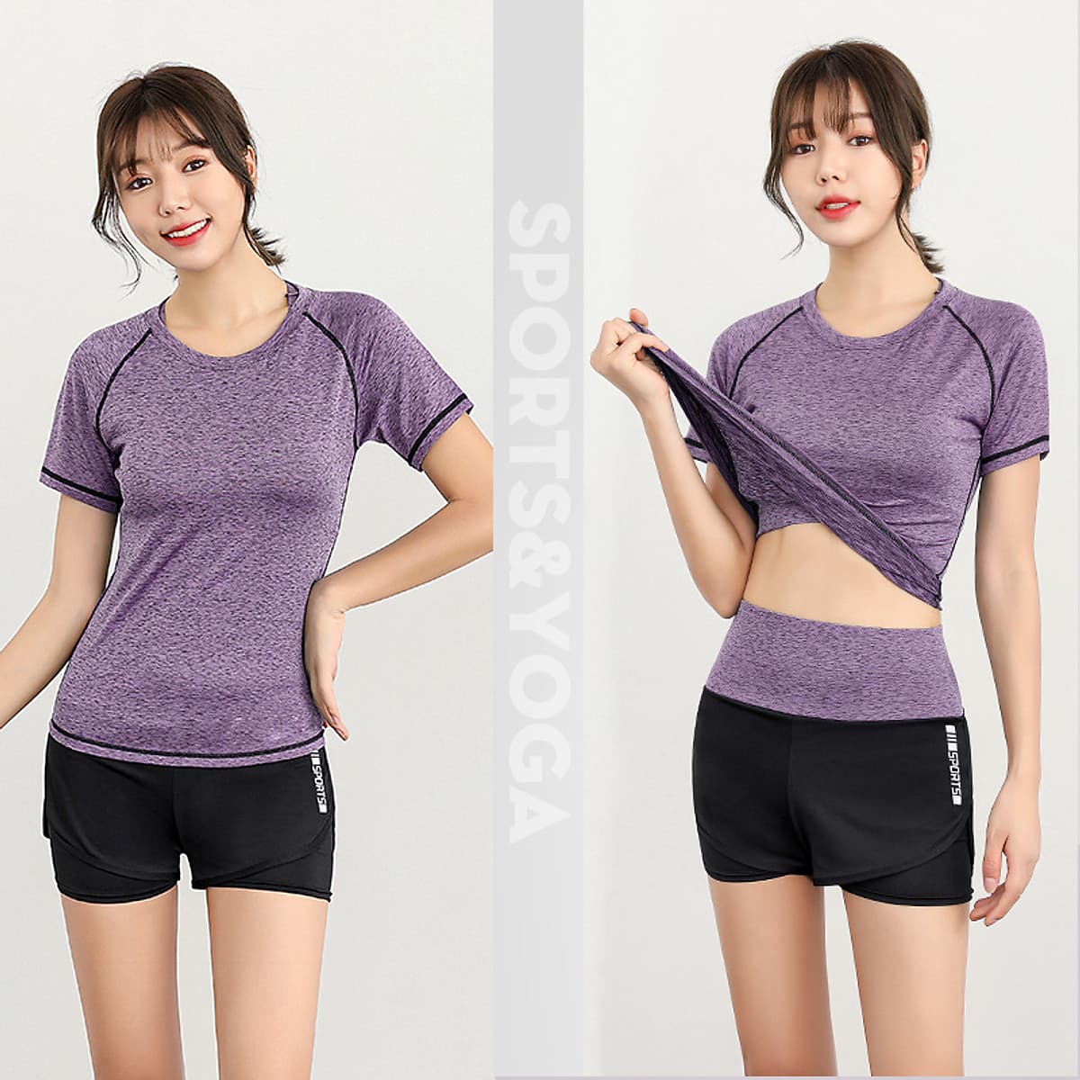 Bộ quần áo tập Gym nữ - Set quần đùi và áo thun thể thao tay ngắn