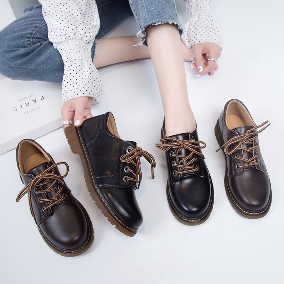 Giày Da Phong Cách Retro Dành Cho Nữ