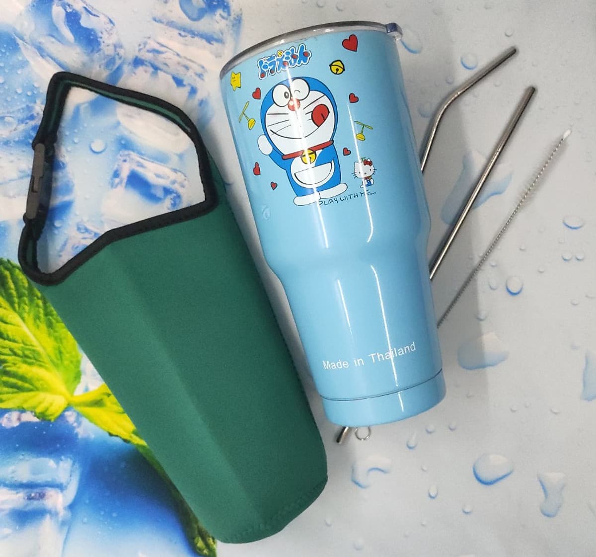 BÌNH GIỮ NHIỆT THÁI LAN 900ml (ĐÚNG MẪU)+ Túi đựng + 2 ống hút + cọ vệ sinh ống hút -AMZO