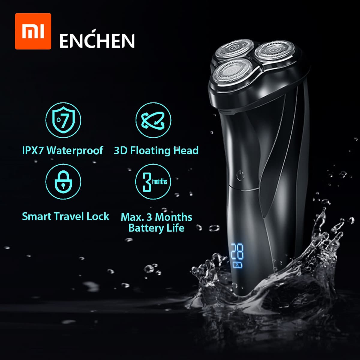 Máy Cạo Râu Điện Xiaomi Enchen BlackStone 3 3D Với 3 Lưỡi Cạo Và Kết Nối USB