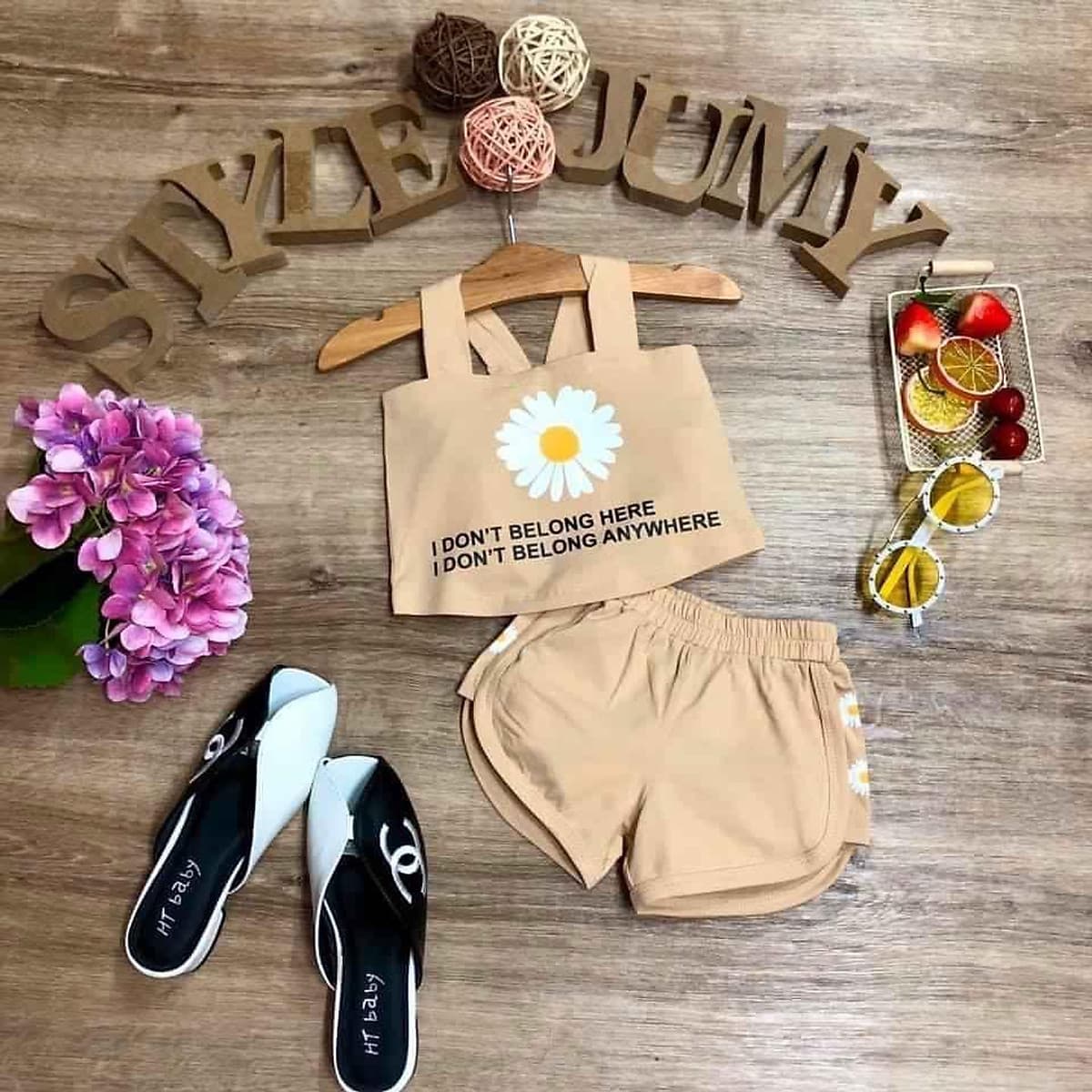 Combo 4 Bộ quần áo bé gái từ 8kg đến 35kg,vải cotton 100% mềm mại 4 chiều, thấm hút mồ hôi tốt, áo 2 dây,hình hoa cúc dễ thương