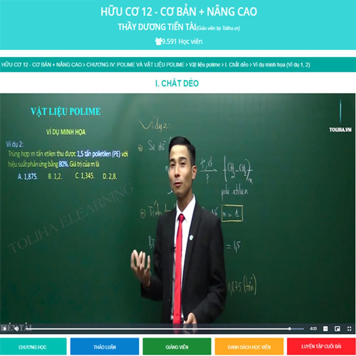 Khóa học HÓA HỌC HỮU CƠ 12 - CƠ BẢN + NÂNG CAO thầy Dương Tiến Tài - 09 tháng
