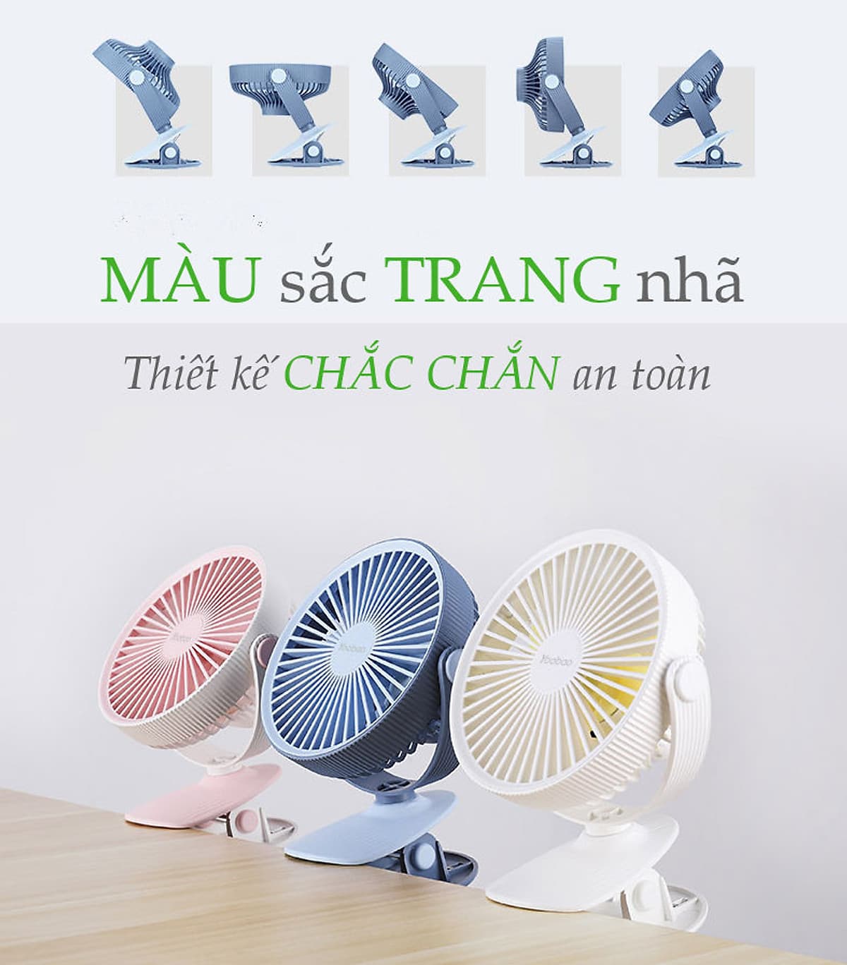 Quạt sạc mini đế kẹp xoay góc 360 độ, dung lượng 2000mAh thời gian sử dụng lên đến 5 giờ, an toàn cho trẻ nhỏ YOOBAO F15 - Hãng phân phối chính thức