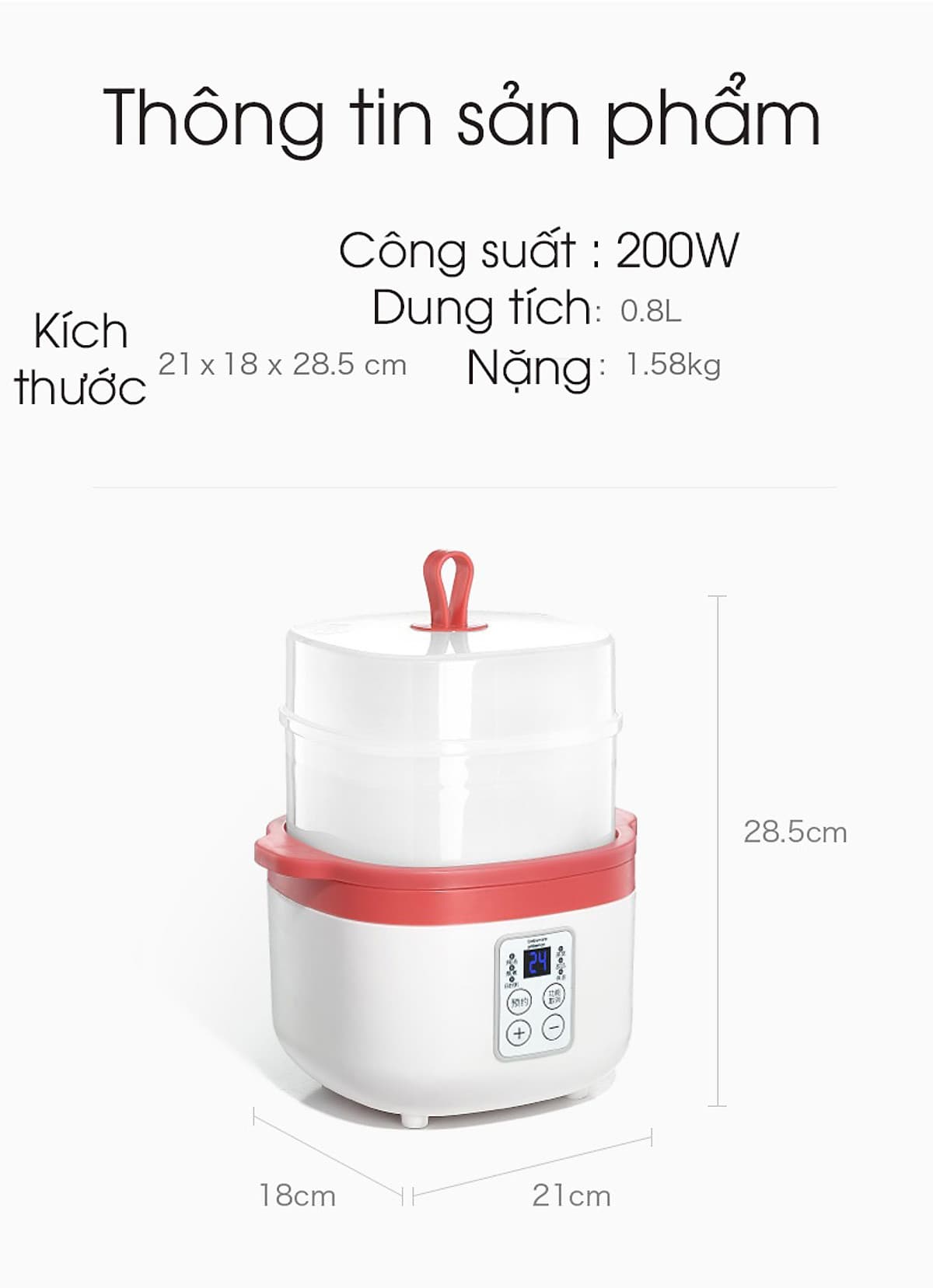 Nồi điện nấu cháo chậm đa năng bằng sứ ceramic KARPELLE (ANH) tự động, dành cho bé ăn dặm (hấp, nấu, chưng, hầm, hâm nóng) 0,8L (đỏ)