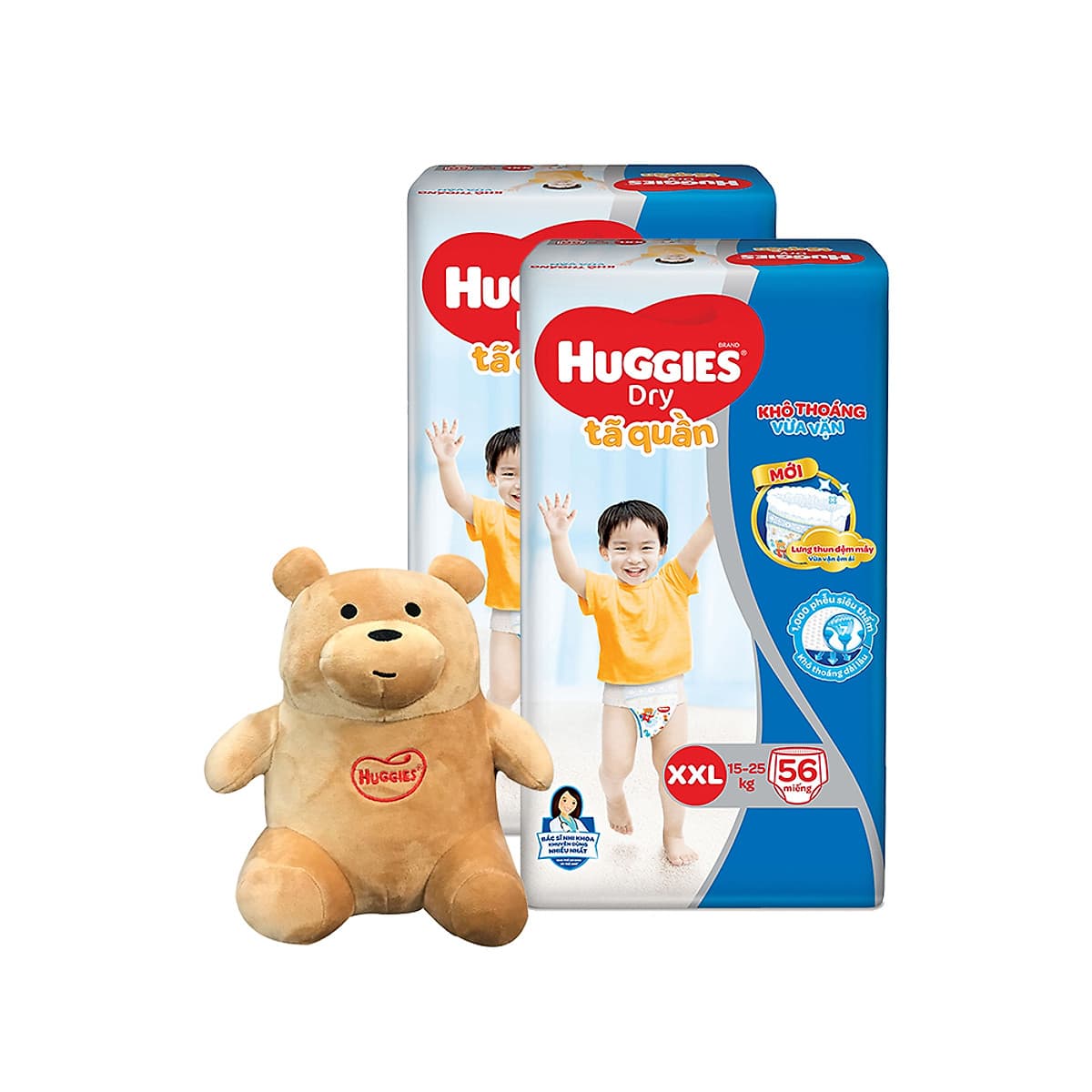 Combo 2 Tã quần HUGGIES DRY PANTS SUPER JUMBO M74/L68/XL62/XXL56 [Tặng gấu bông ngồi] 