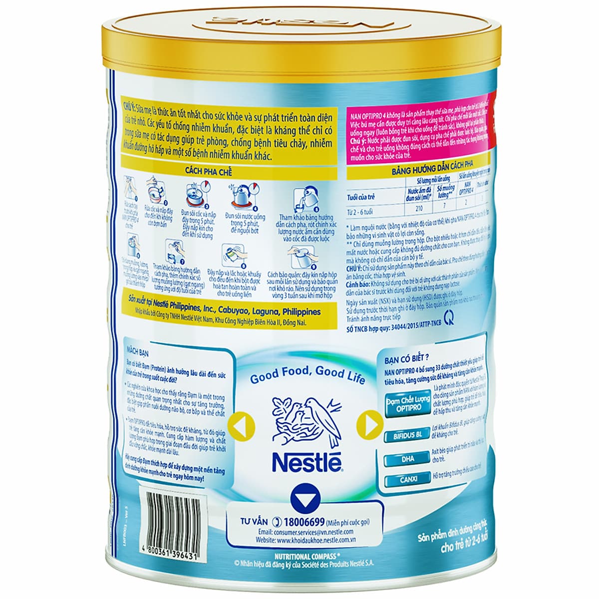 Combo 2 Lon Sữa Bột Nestlé NAN OPTIPRO 4 900g - Tặng Bộ Gối Mền Hà Mã
