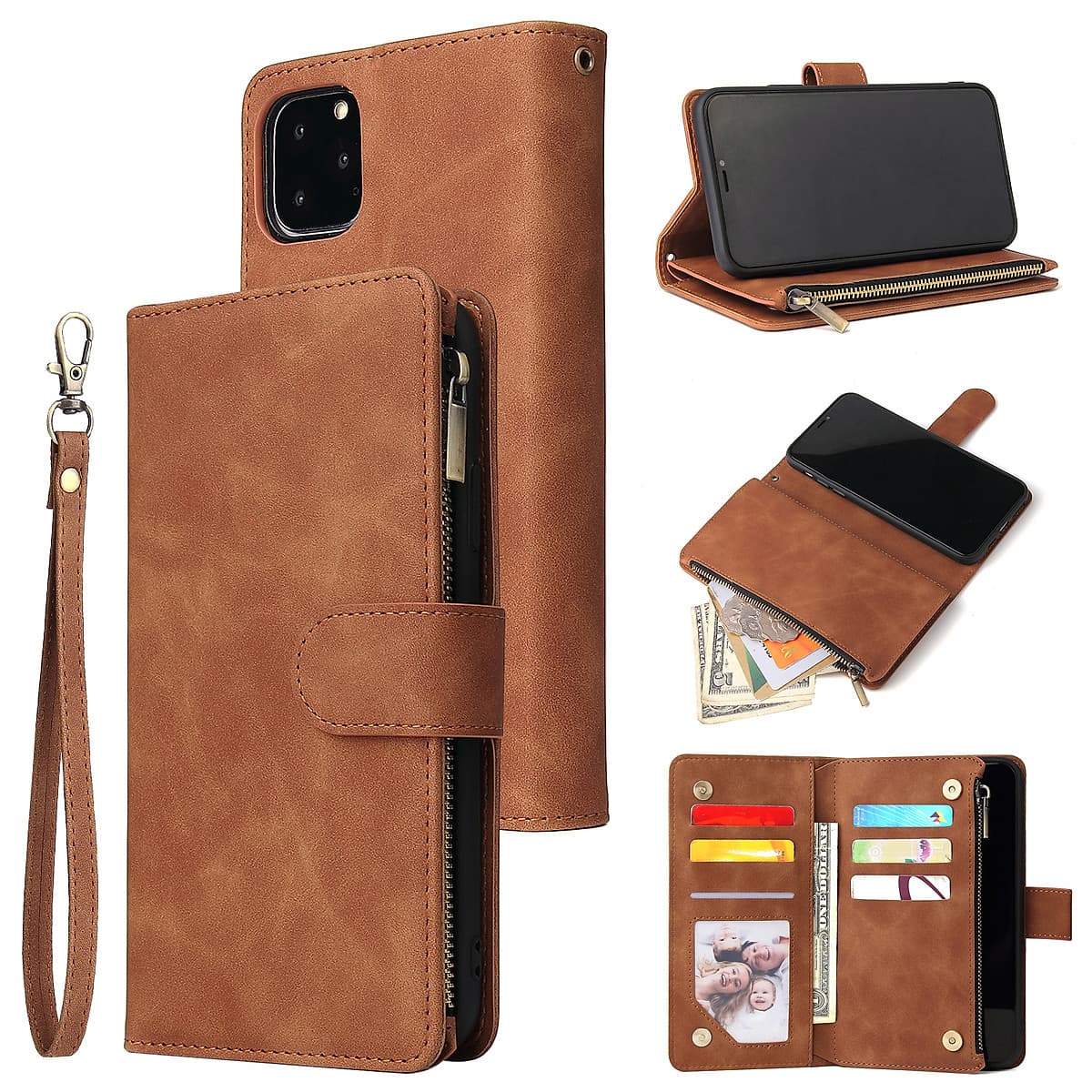 For iPhone 11 iPhone 11 pro iPhone 11 pro max PU Leather Side Magnetic Buckle Multi-card Bracket Full Protective Case with Zipper Wallet Style:iPhone 11 Pro