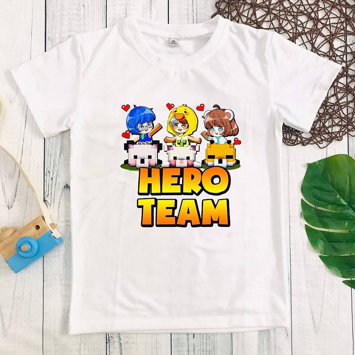 Áo thun trắng in hình Hero Team hot hit cho bé trai và bé gái