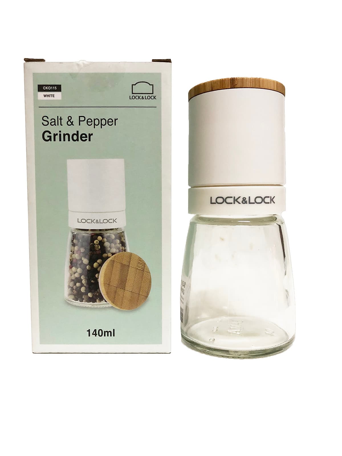 Lọ xay tiêu cầm tay Lock&Lock CKO115 140ml  -  Hàng chính hãng - Lọ bằng thủy tinh, lưỡi dao bằng sứ xay nhuyễn tốt, nắp bằng gỗ sồi, tiện dụng, dễ sử dụng