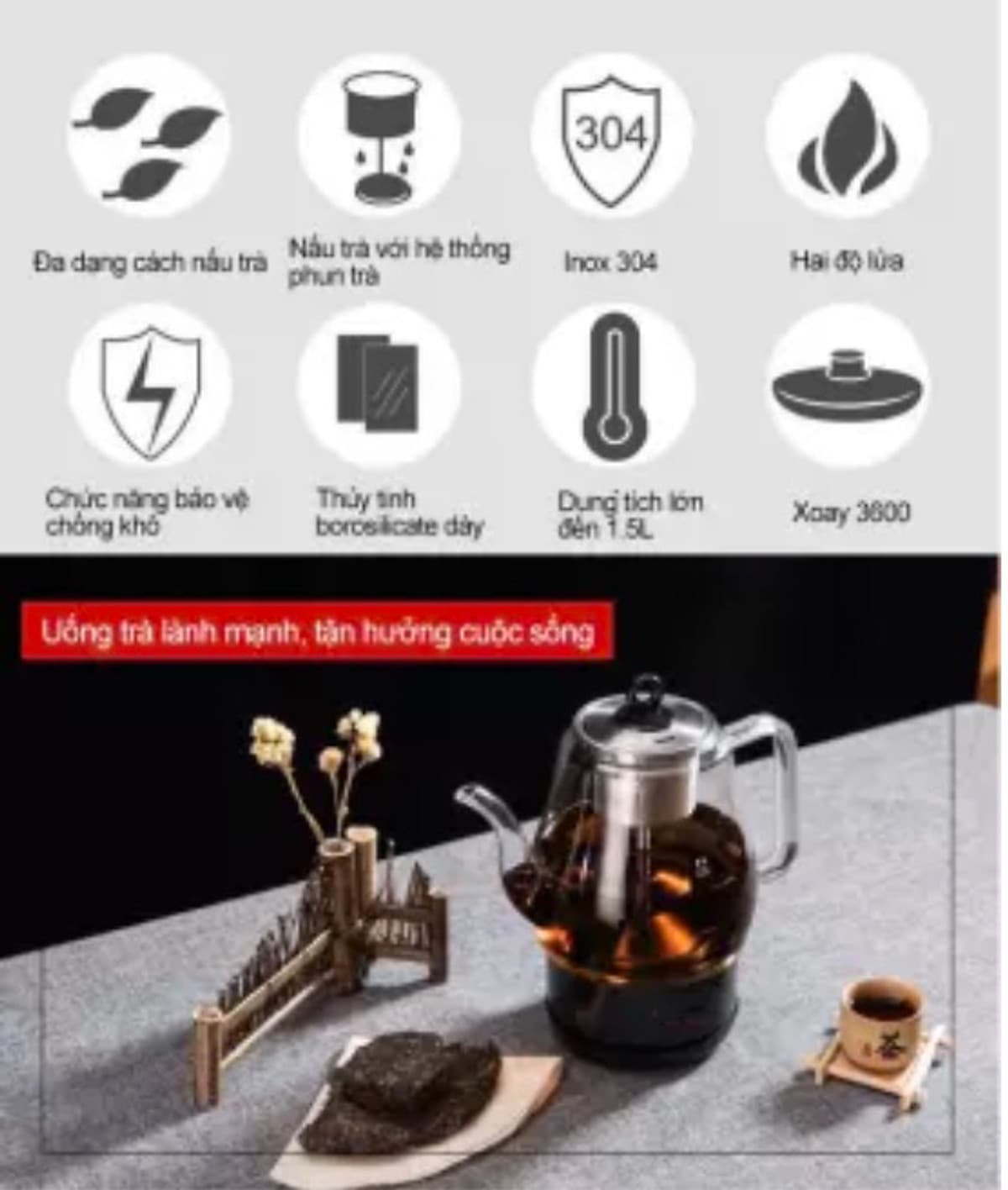 Ấm đun trà tự động 1.5L
